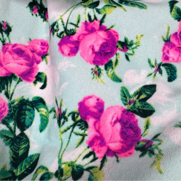 Betsy Johnson robe ruffle frilly trim floral neon blue green purple pink tie up - Picture 7 of 10